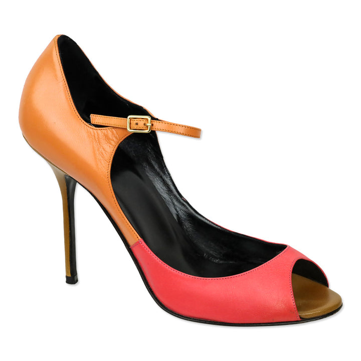 Pierre Hardy Trico Orange Kid Leather Mary Jane Peep Toe Pump
