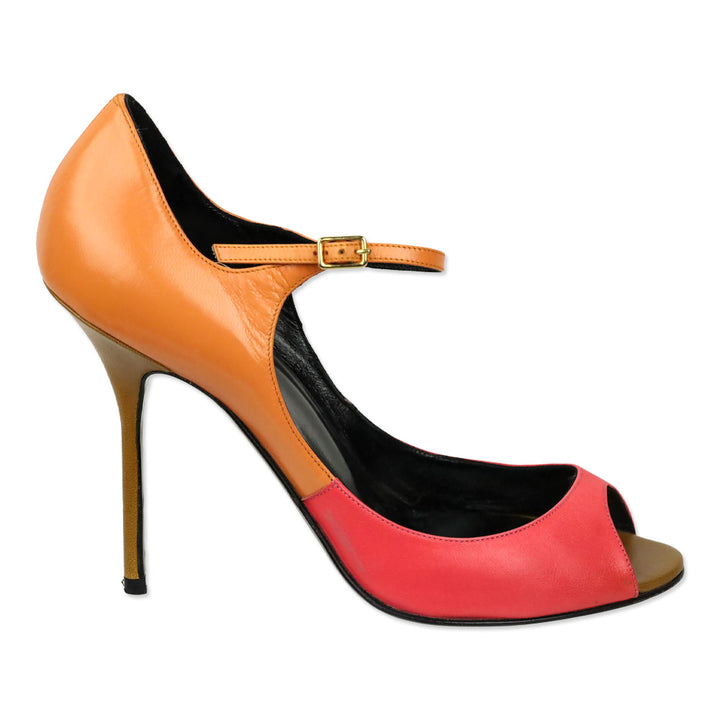 Pierre Hardy Trico Orange Kid Leather Mary Jane Peep Toe Pump
