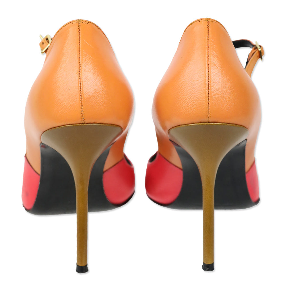 Pierre Hardy Trico Orange Kid Leather Mary Jane Peep Toe Pump