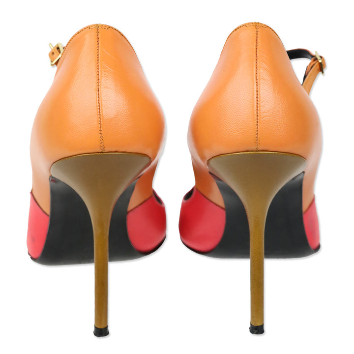 Pierre Hardy Trico Orange Kid Leather Mary Jane Peep Toe Pump
