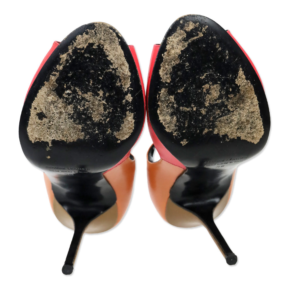 Pierre Hardy Trico Orange Kid Leather Mary Jane Peep Toe Pump