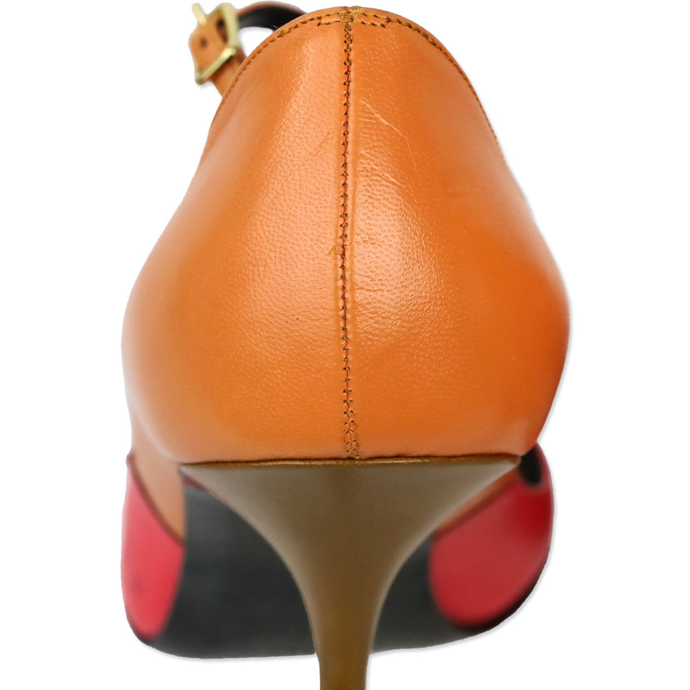 Pierre Hardy Trico Orange Kid Leather Mary Jane Peep Toe Pump