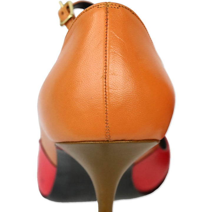 Pierre Hardy Trico Orange Kid Leather Mary Jane Peep Toe Pump