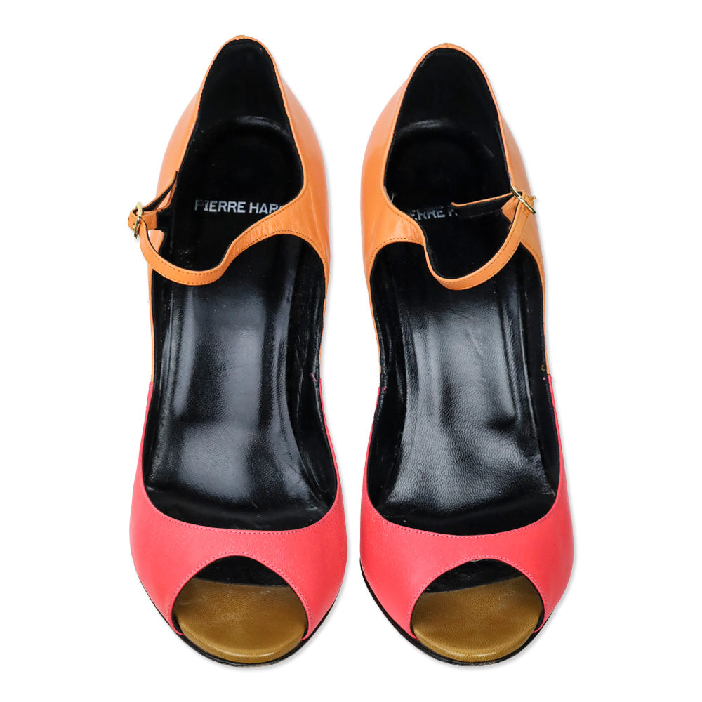 Pierre Hardy Trico Orange Kid Leather Mary Jane Peep Toe Pump