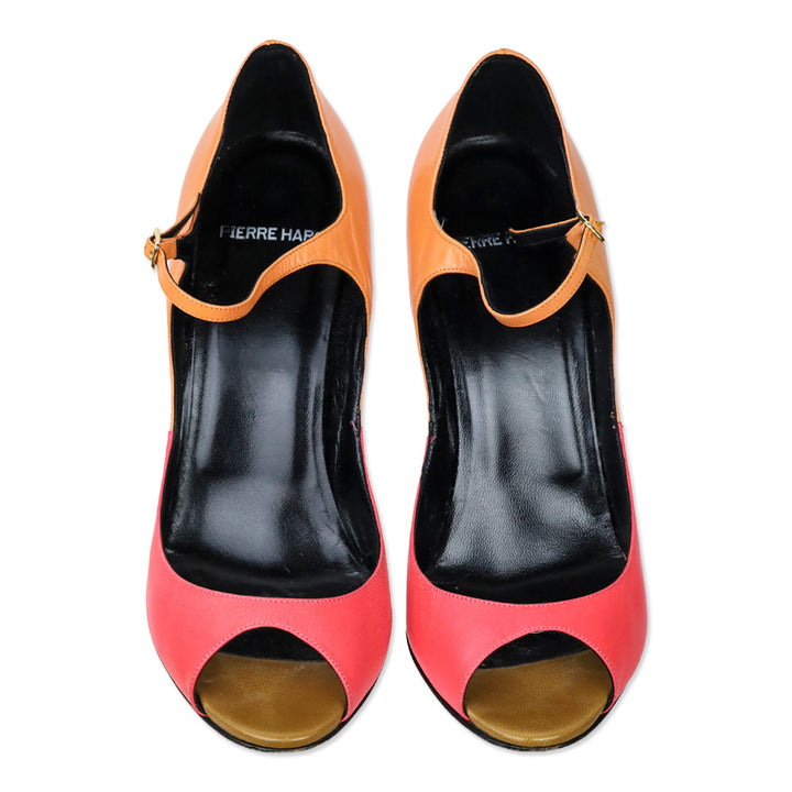 Pierre Hardy Trico Orange Kid Leather Mary Jane Peep Toe Pump