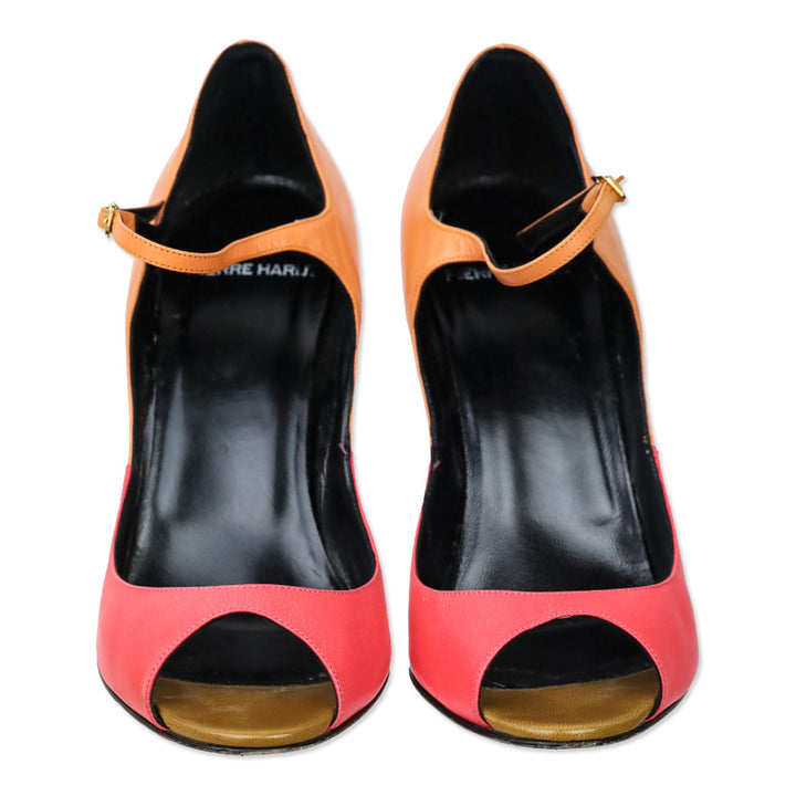 Pierre Hardy Trico Orange Kid Leather Mary Jane Peep Toe Pump