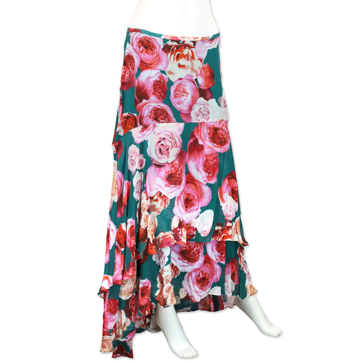 Pinko Blue and Pink Sheer Chiffon Tiered High-Low Skirt