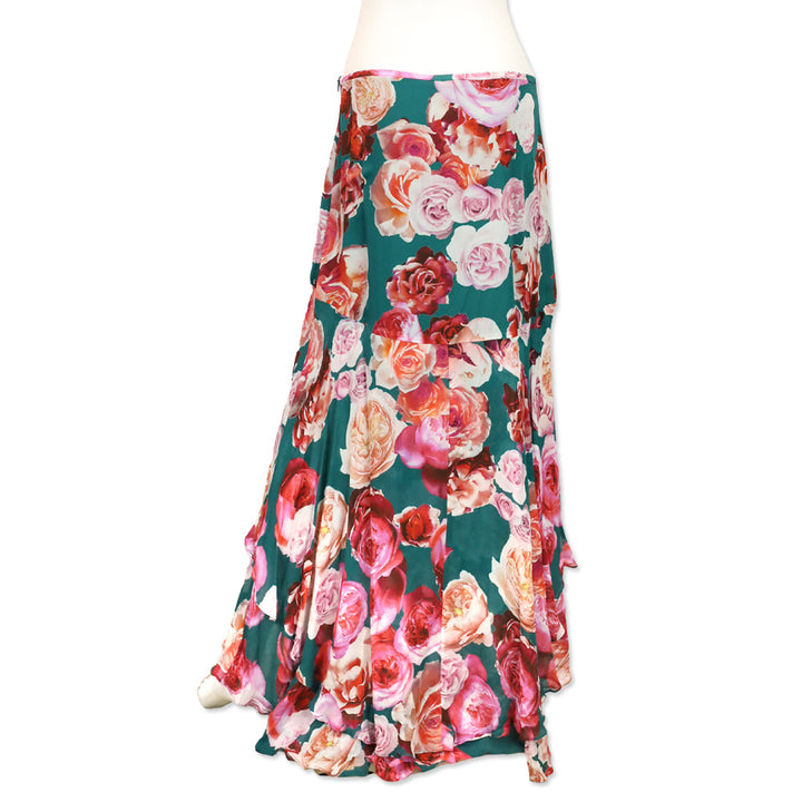 Pinko Blue and Pink Sheer Chiffon Tiered High-Low Skirt