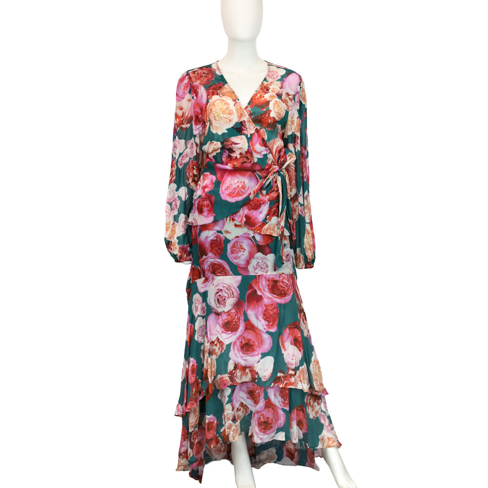 Pinko Blue and Pink Sheer Chiffon Tiered High-Low Skirt