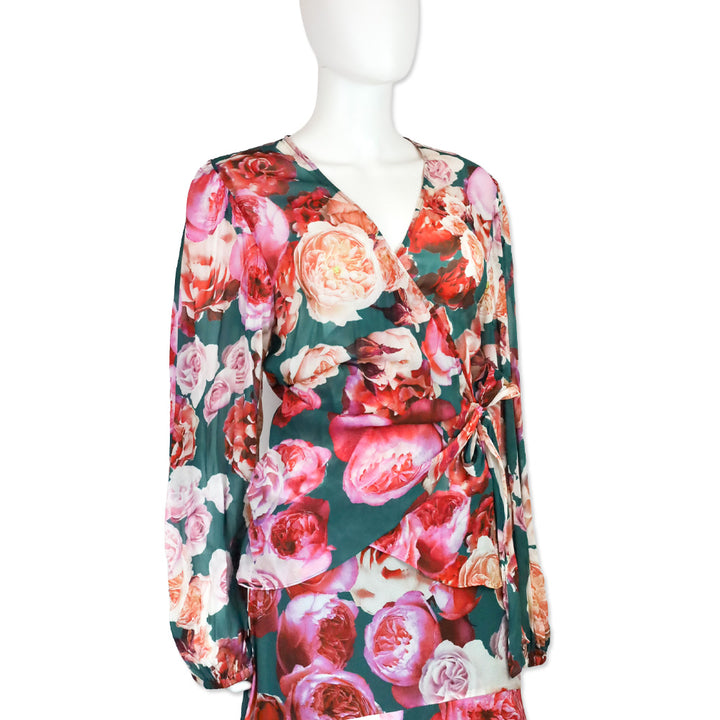 Pinko Blue and Pink Sheer Chiffon Wrap Blouse