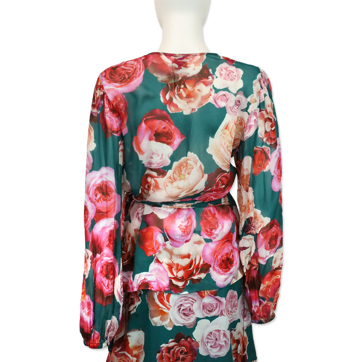 Pinko Blue and Pink Sheer Chiffon Wrap Blouse