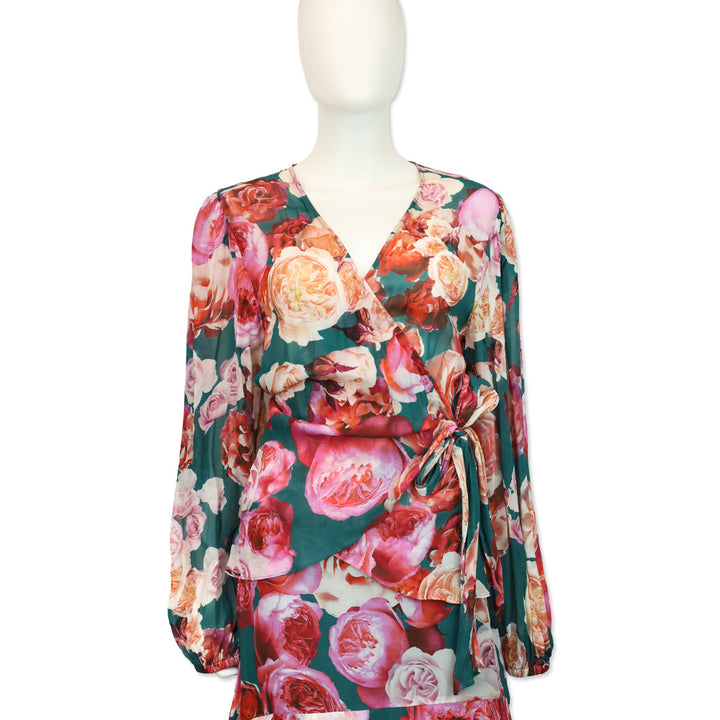 Pinko Blue and Pink Sheer Chiffon Wrap Blouse