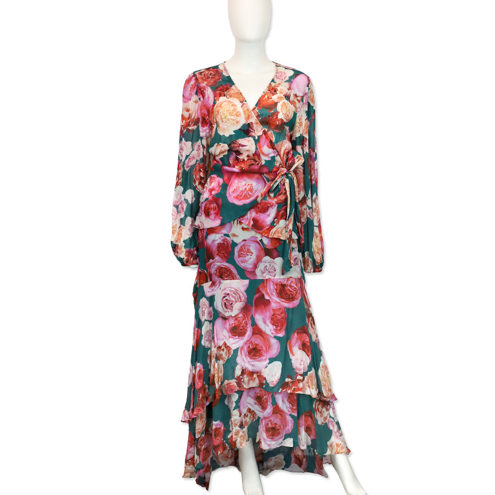 Pinko Blue and Pink Sheer Chiffon Wrap Blouse