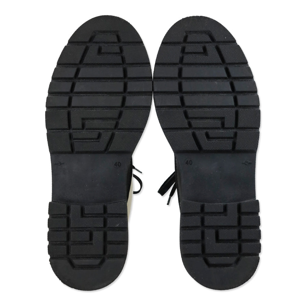 Plan C Black Calf Beige Canvas Lace-Up Low Combat Shoe