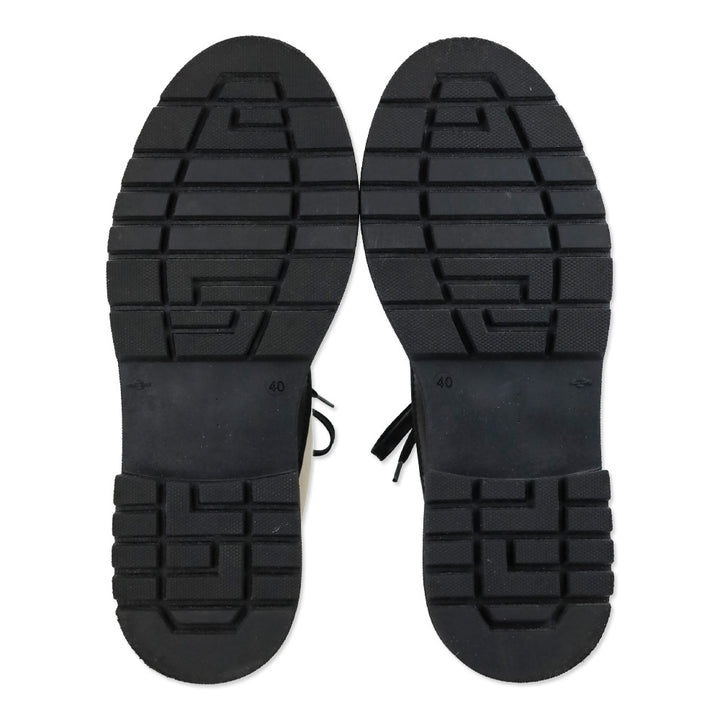 Plan C Black Calf Beige Canvas Lace-Up Low Combat Shoe