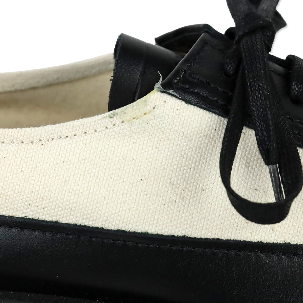 Plan C Black Calf Beige Canvas Lace-Up Low Combat Shoe