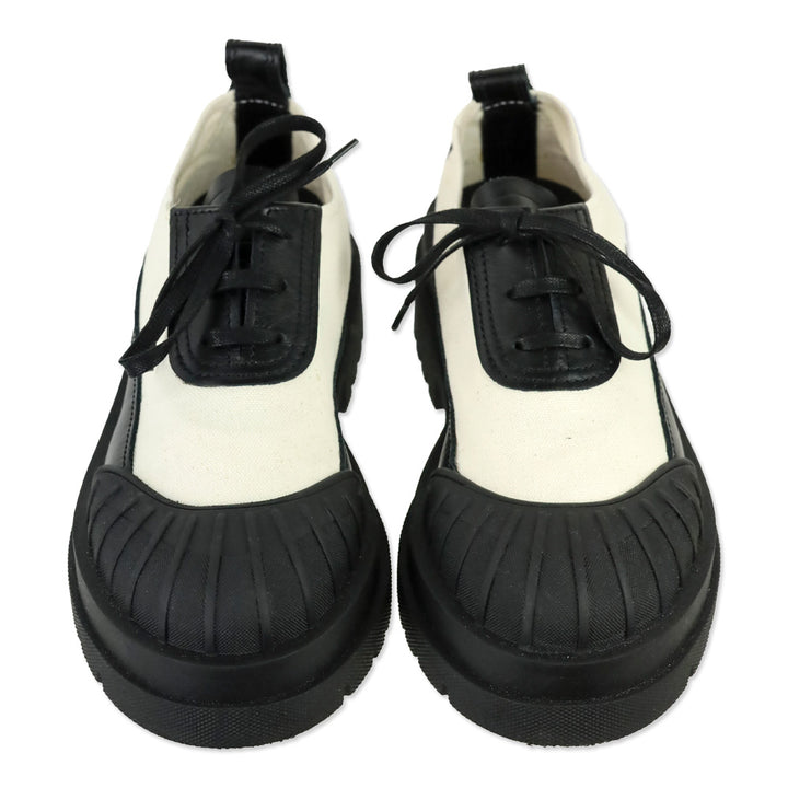 Plan C Black Calf Beige Canvas Lace-Up Low Combat Shoe