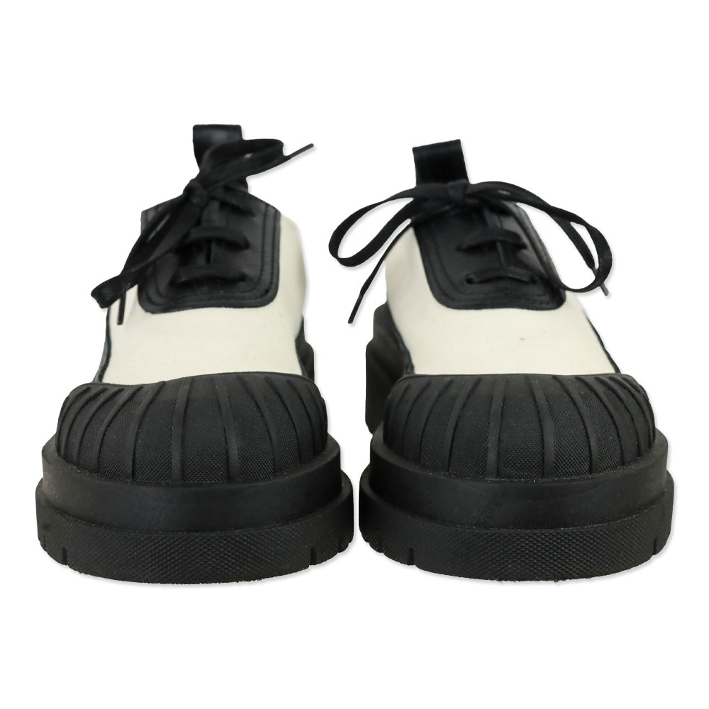 Plan C Black Calf Beige Canvas Lace-Up Low Combat Shoe