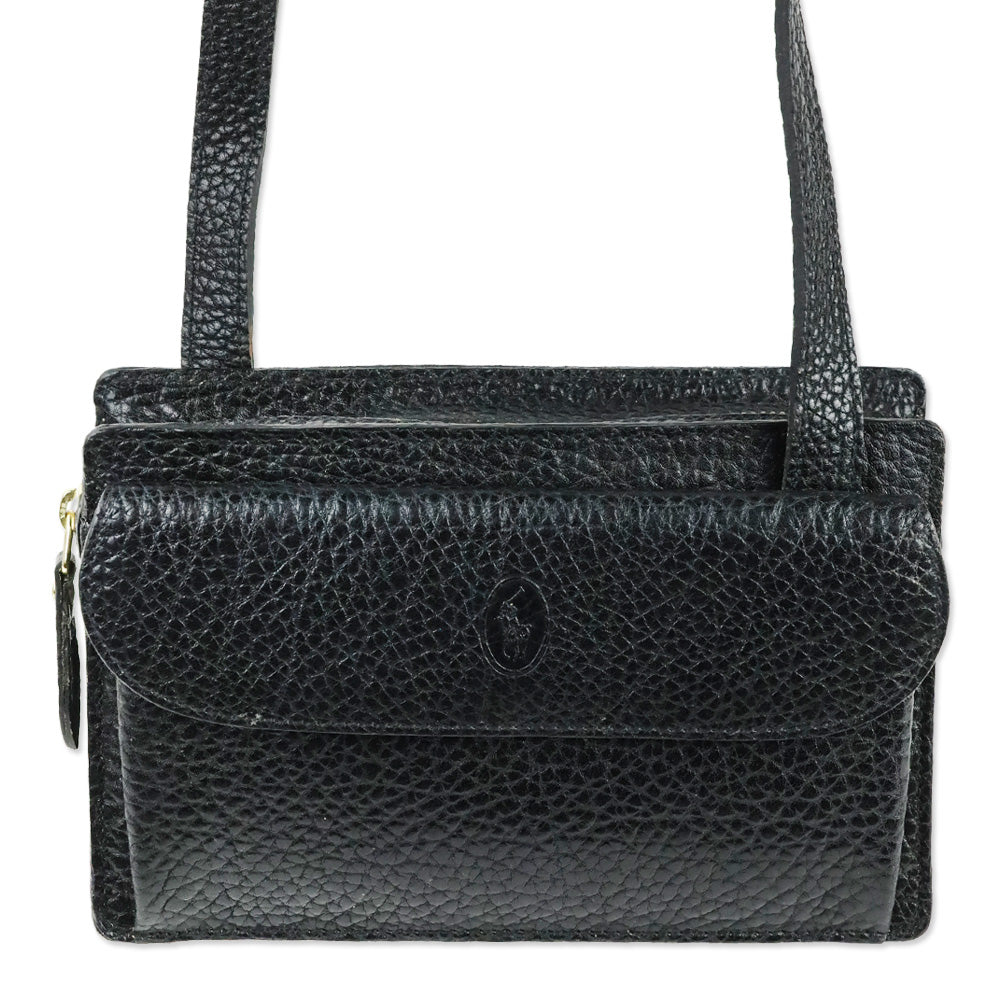 Polo Ralph Lauren Black Grained Leather Camera Crossbody Bag