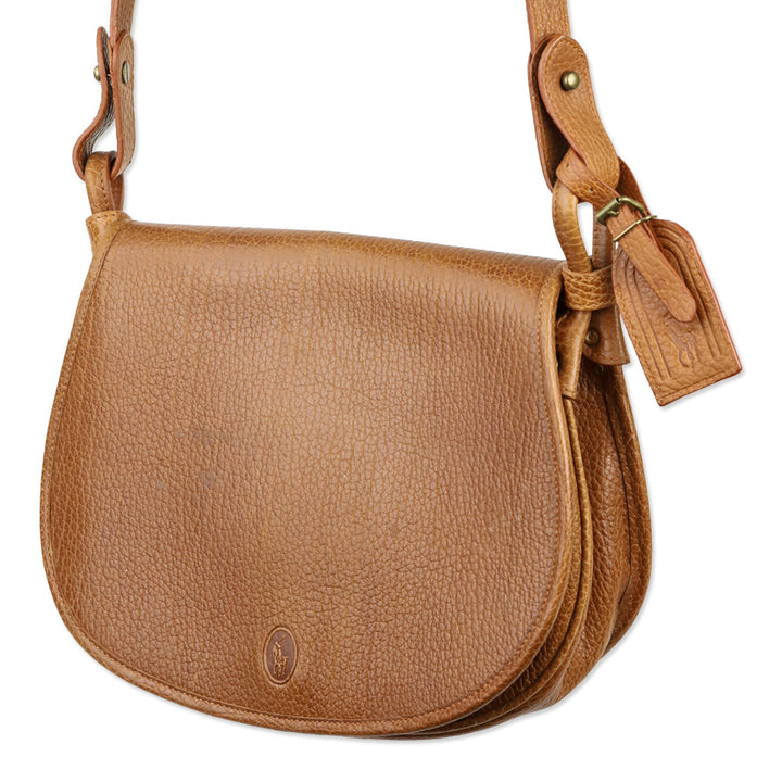 Polo Ralph Lauren Brown Grained Leather Saddle Bag