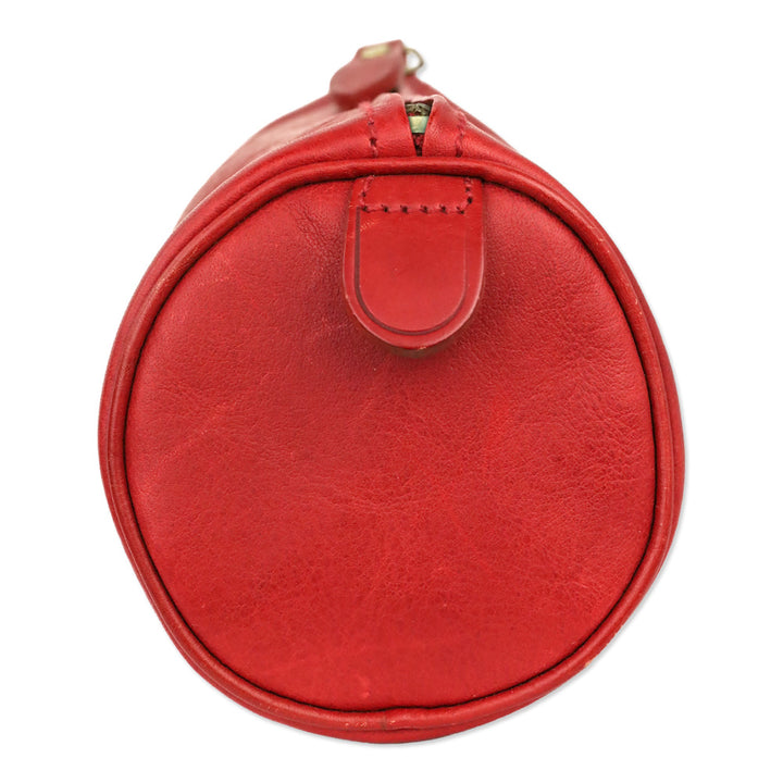 Polo Ralph Lauren Red Leather Cylinder Zip Pouch