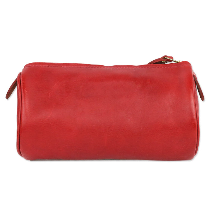 Polo Ralph Lauren Red Leather Cylinder Zip Pouch