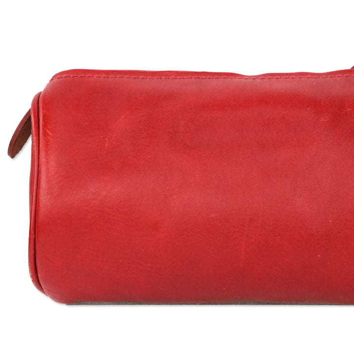 Polo Ralph Lauren Red Leather Cylinder Zip Pouch