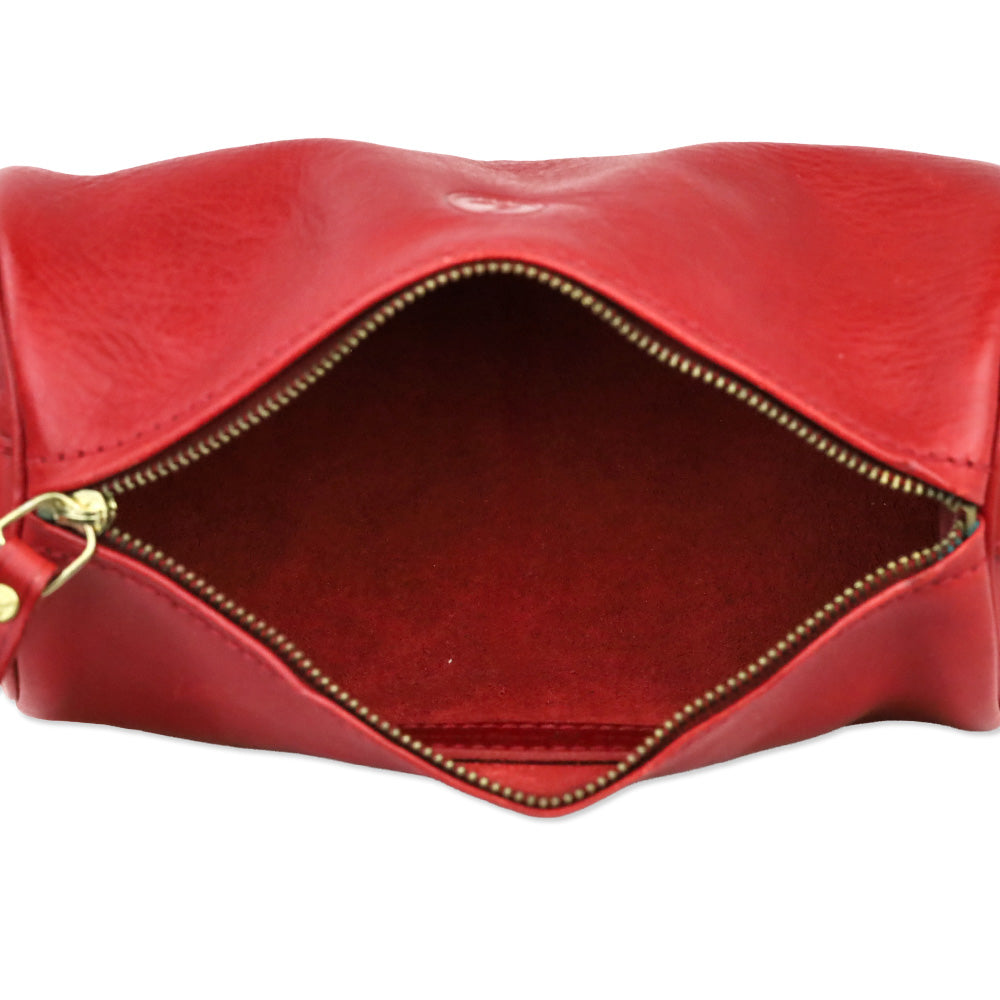 Polo Ralph Lauren Red Leather Cylinder Zip Pouch