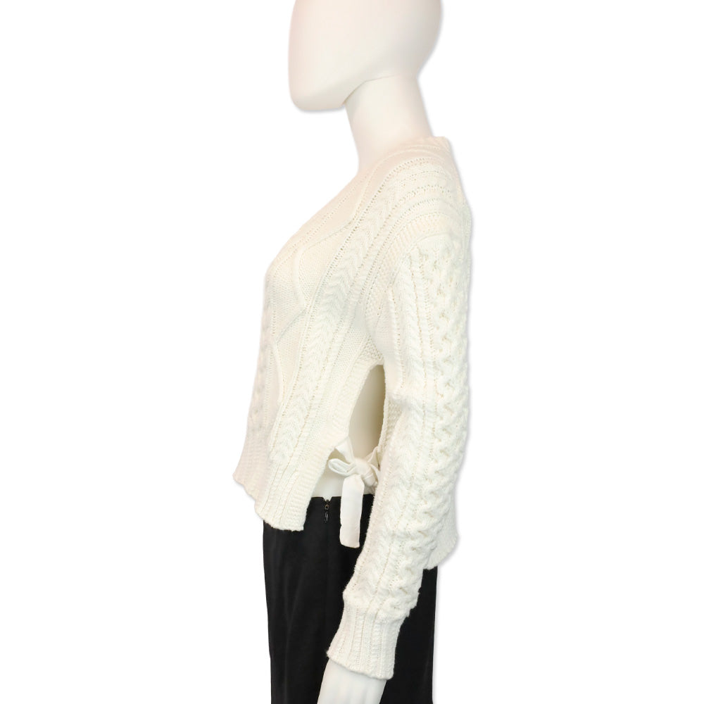 Polo Ralph Lauren White Cotton Cable Knit V-Neck Sweater