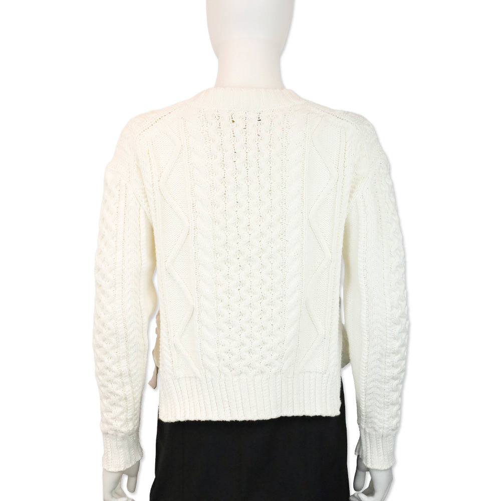 Polo Ralph Lauren White Cotton Cable Knit V-Neck Sweater