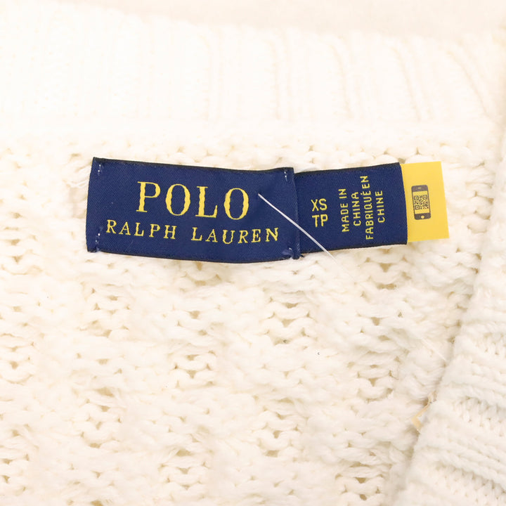Polo Ralph Lauren White Cotton Cable Knit V-Neck Sweater