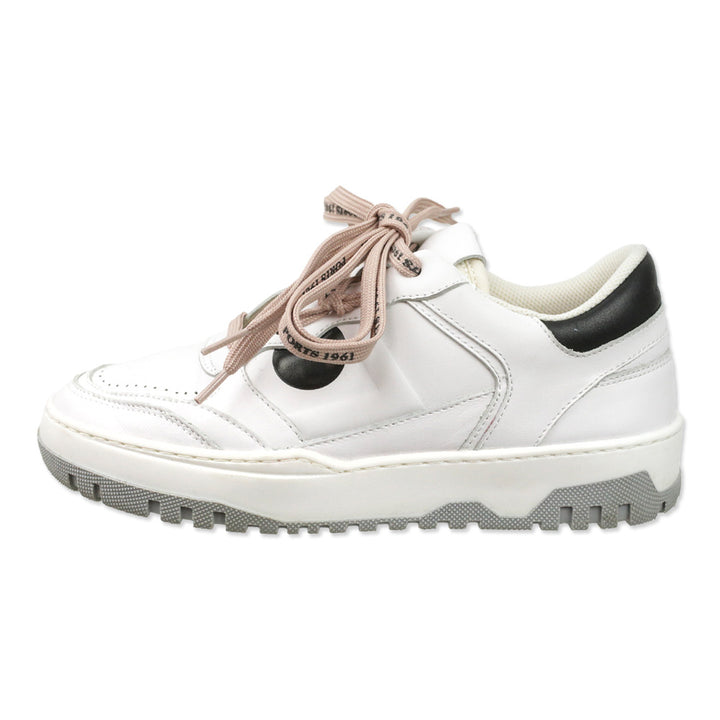Ports White Leather Pink Double Lace-Up Sneakers