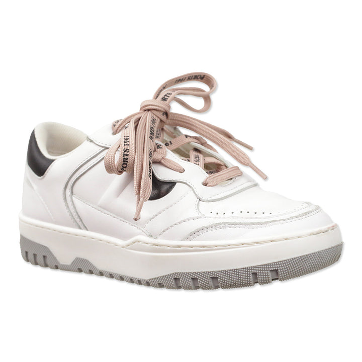 Ports White Leather Pink Double Lace-Up Sneakers