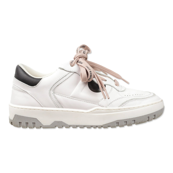 Ports White Leather Pink Double Lace-Up Sneakers