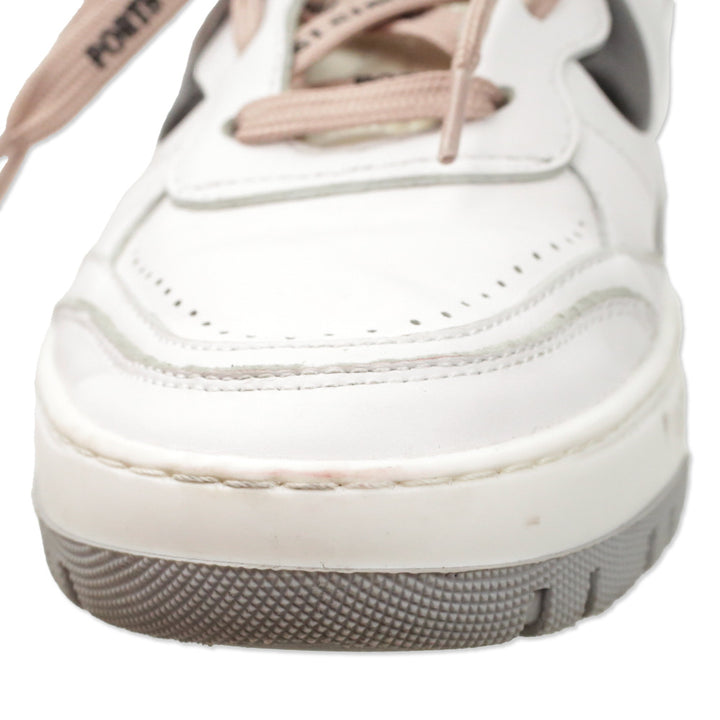 Ports White Leather Pink Double Lace-Up Sneakers