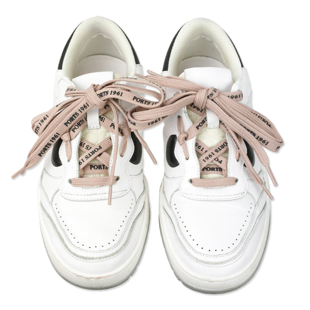 Ports White Leather Pink Double Lace-Up Sneakers