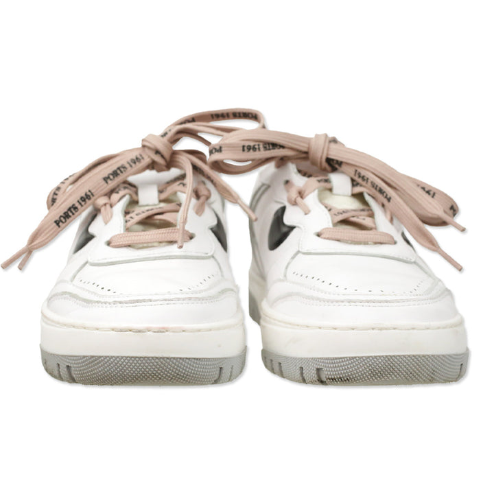 Ports White Leather Pink Double Lace-Up Sneakers