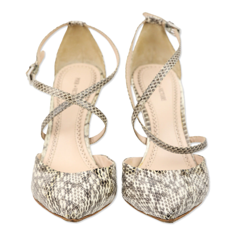 Pour La Victoire Cheyenne Snakeskin Leather Ankle-Strap D'Orsay Pumps