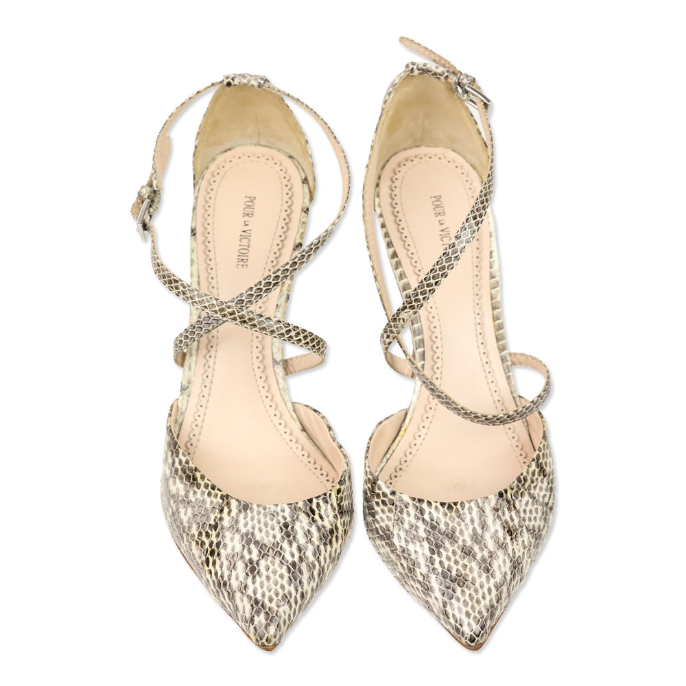 Pour La Victoire Cheyenne Snakeskin Leather Ankle-Strap D'Orsay Pumps
