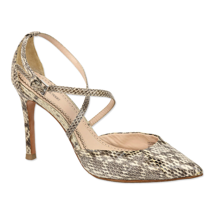 Pour La Victoire Cheyenne Snakeskin Leather Ankle-Strap D'Orsay Pumps