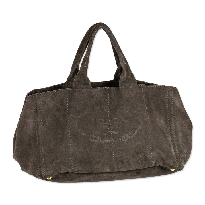 Prada Brown Suede Scamosciato Embossed Logo Tote