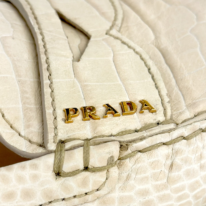 Prada Beige Embossed Leather Loafers