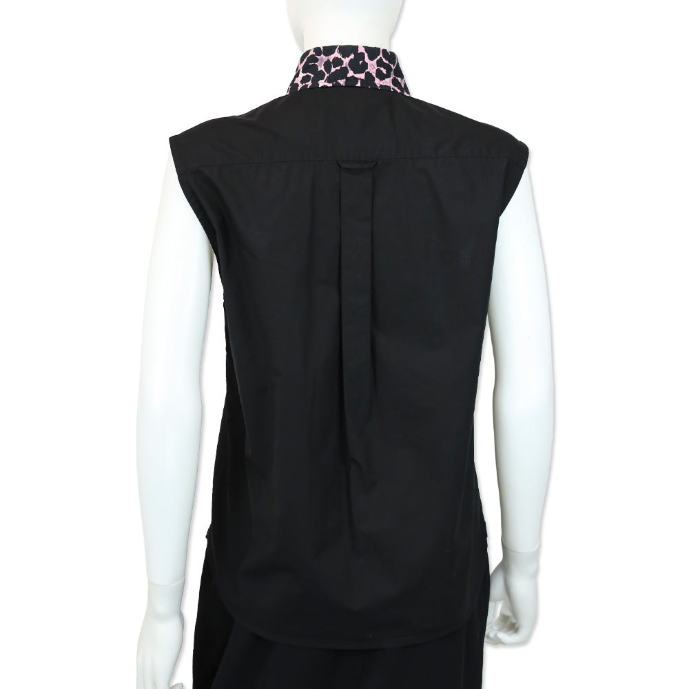 Prada 2018 Black Graphic Print Sleeveless Button-Up Top