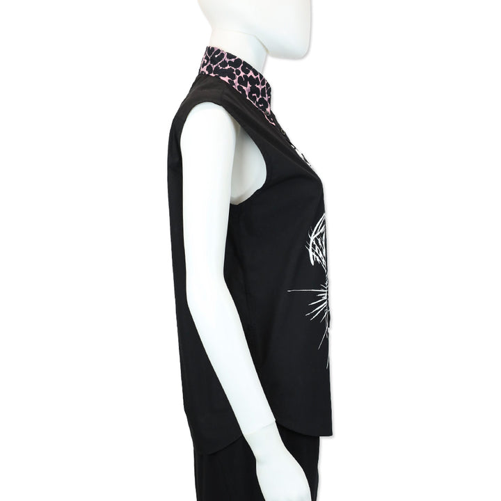Prada 2018 Black Graphic Print Sleeveless Button-Up Top