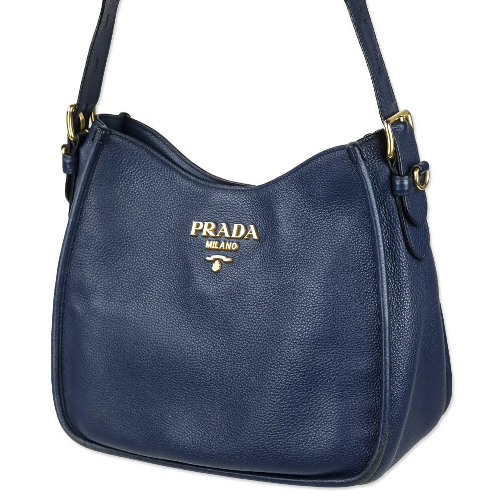Prada Baltico Leather Vitello Daino Hobo Messenger Bag
