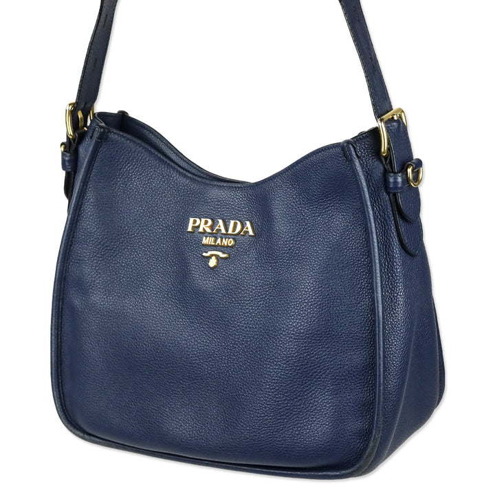 Prada Baltico Leather Vitello Daino Hobo Messenger Bag
