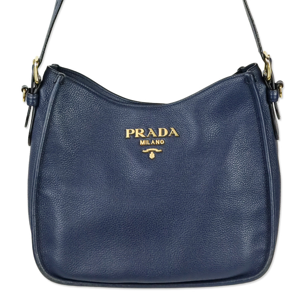 Prada Baltico Leather Vitello Daino Hobo Messenger Bag