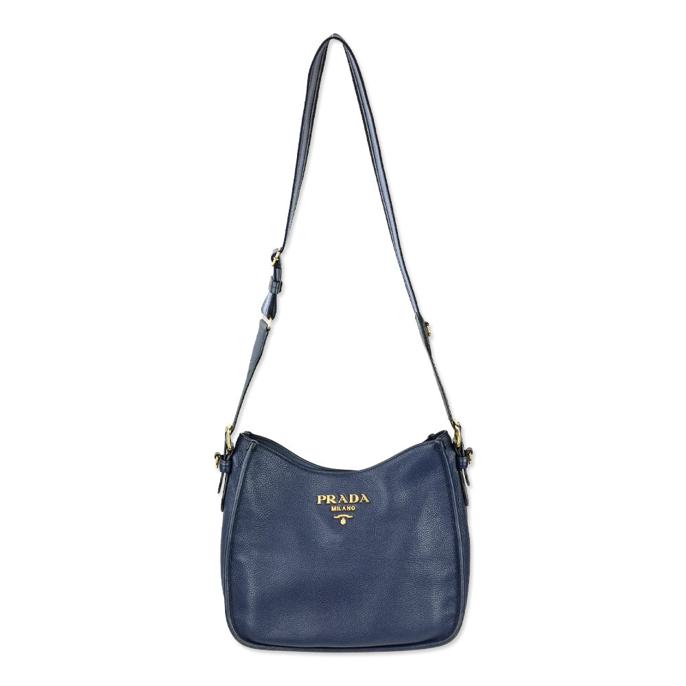 Prada Baltico Leather Vitello Daino Hobo Messenger Bag