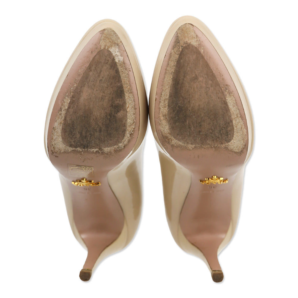 Prada Beige Patent Leather Platform Pump