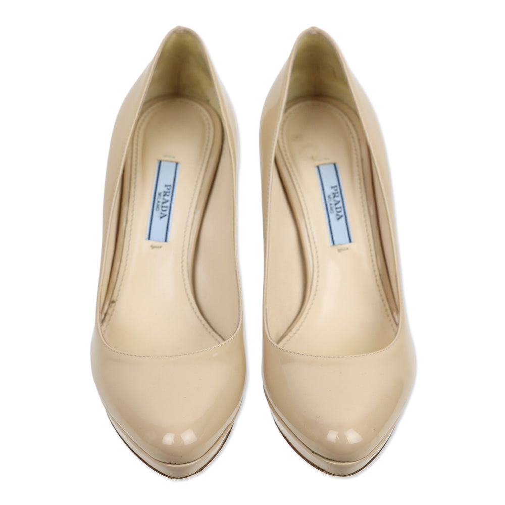Prada Beige Patent Leather Platform Pump
